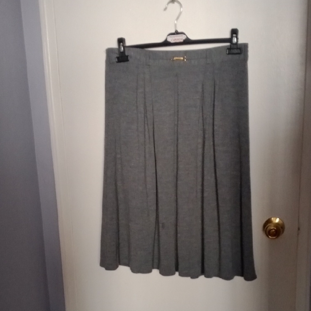 Gray Midi A-Line Pleated Skirt for Work